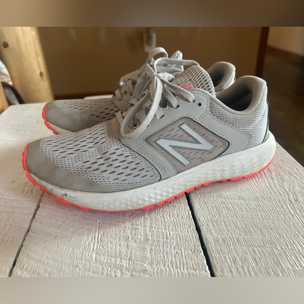 New Balance Light Gray and Coral Sneakers